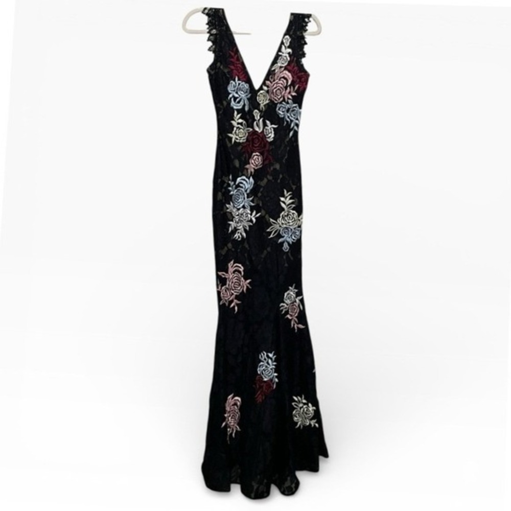 Chic‎ Black Dress with Multicolor Floral Embroidery Size 4